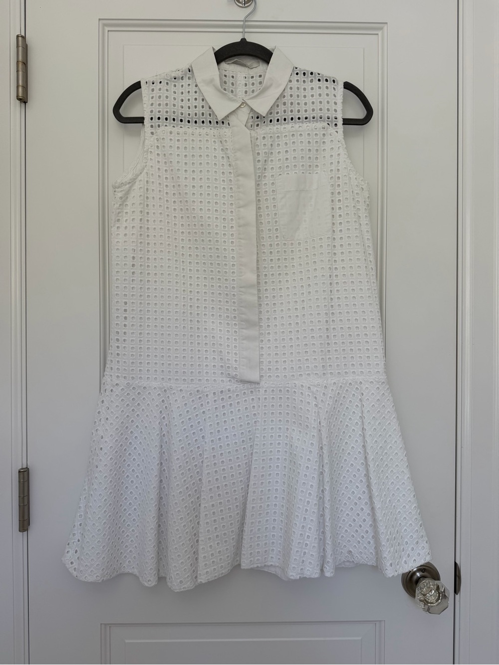 Jonathan Simkahai Sleeveless White Eyelet Drop Waist Shirt Dress - Picture 3 of 6